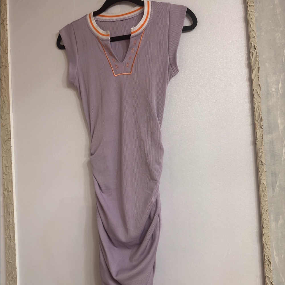 Sleeveless Purple Dress with Orange Trim